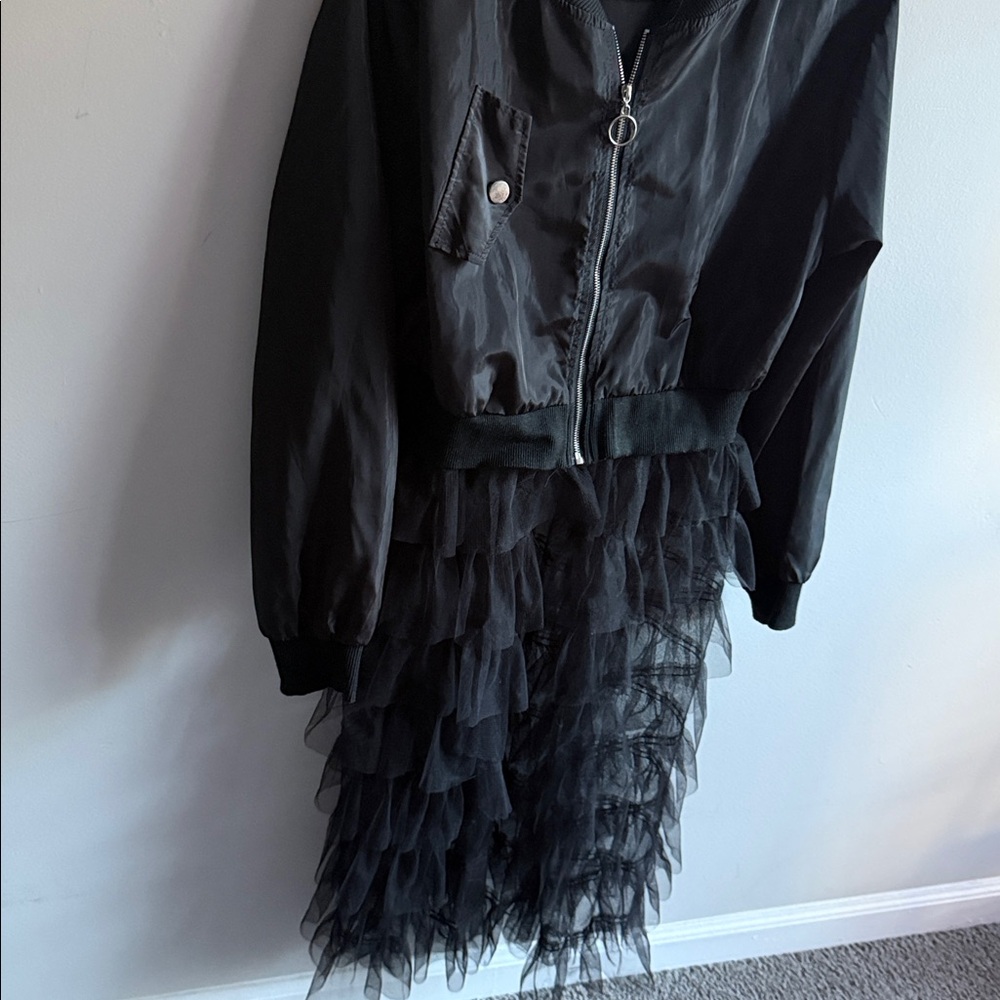 Black Bomber Jacket with Tulle Skirt - Picture 2 of 8